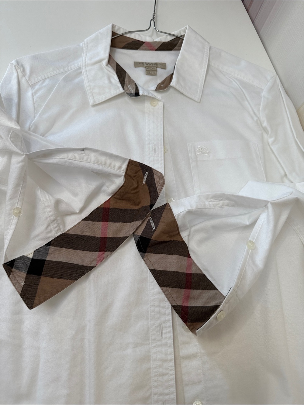 Burberry White Dress Shirt with Signature Check Trim